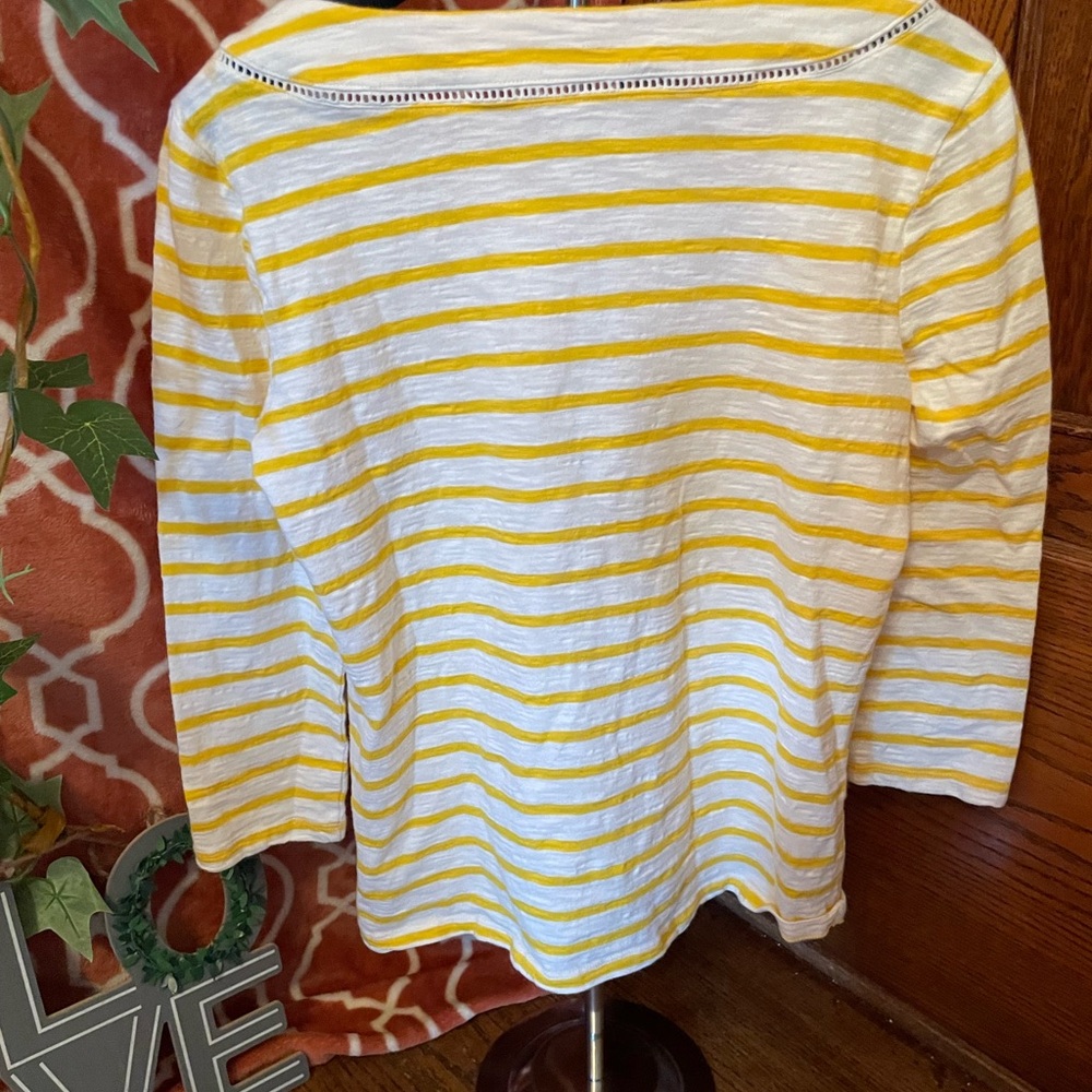 TALBOT’S Yellow & White Striped Top Size Medium - Picture 3 of 3